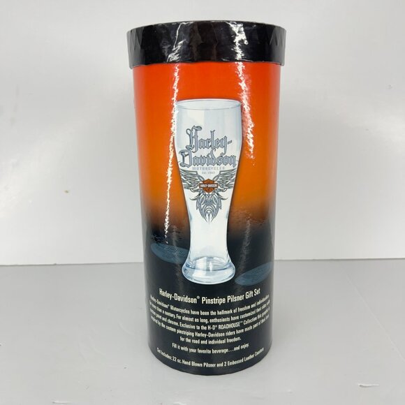NWT Harley-Davidson Pinstripe Gift Set Pilsner Glass & Embossed Leather Coasters - Picture 3 of 15